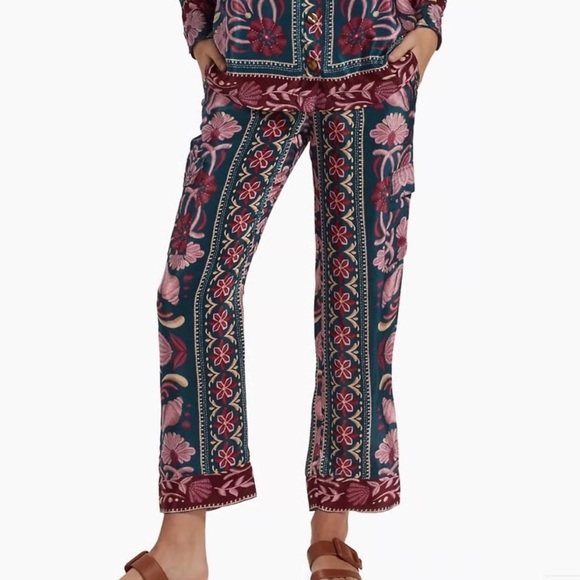 FARM Rio Seashell Tapestry Teal Cargo Pants - Picture 1 of 5